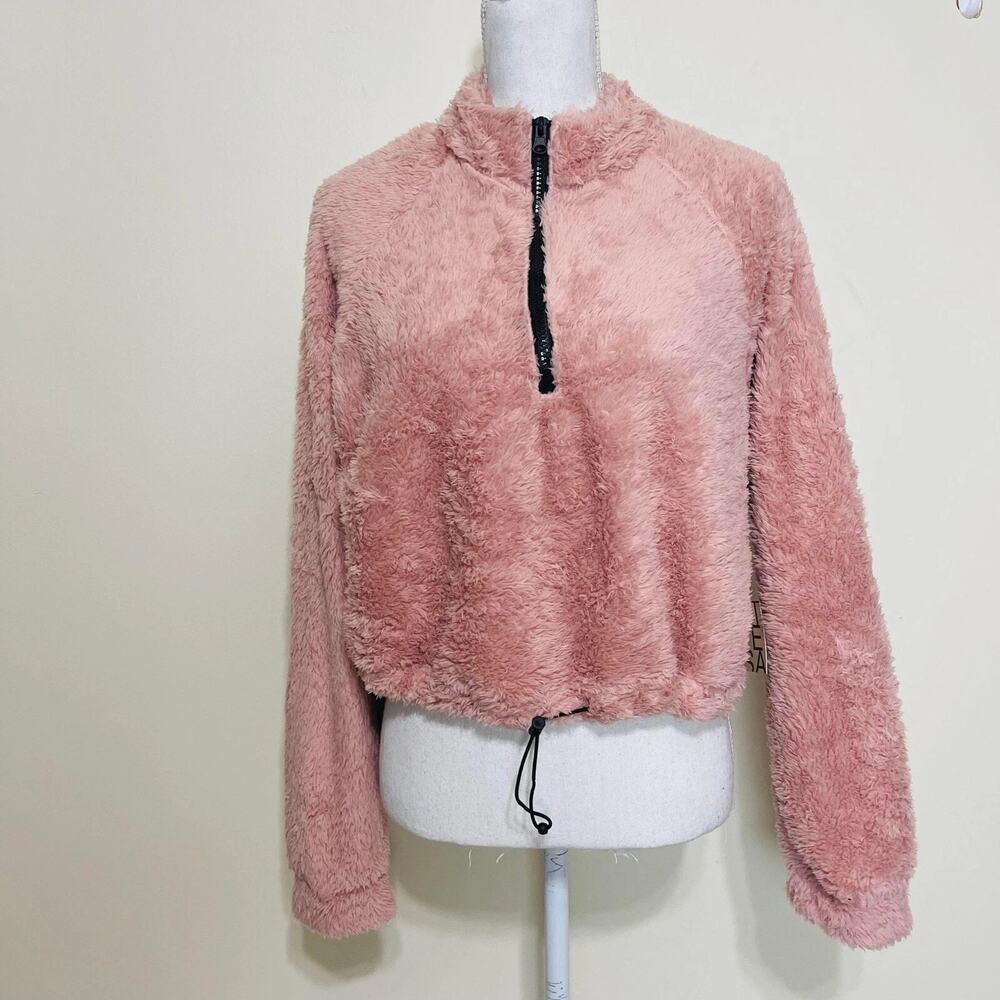 Active USA Fur Faux Jacket‎ Fleece Soft Sweater for Women Blush Pink Small